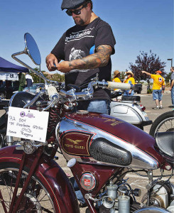 The Motorado Motorcycle Club of Santa Fe held it's first Antique Motorcycle Show on Sunday July 17 in 2012 and it was a rousing success which attracted over 100 antique motorcycles and hundreds of spectators. Marc of OCD Custom Cycles in Sana Fe maintains this 1934 MotoGuzi for Dean Rogers.