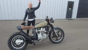 The happy new owner of the Honda GL500 Auriele Fain. She is a pilot in the airforce in Clovis, NM.