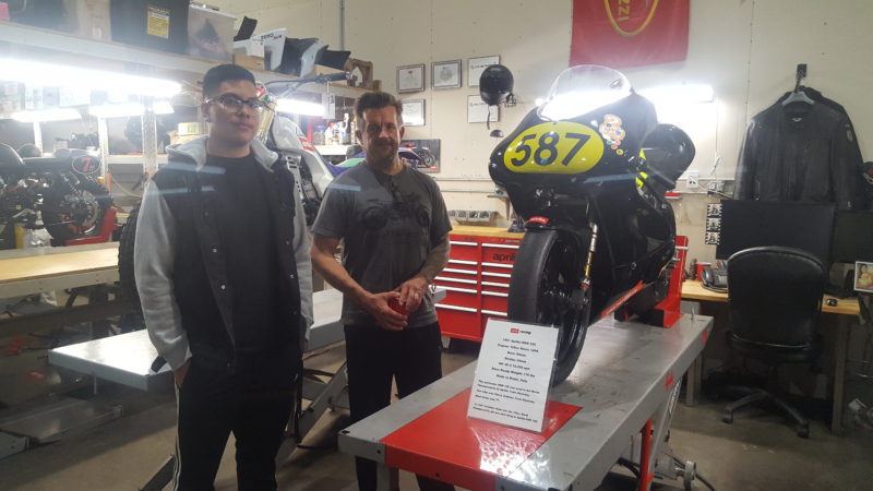 Pablo and Marc in the workshop at the AF1 MotoGP Party 2019