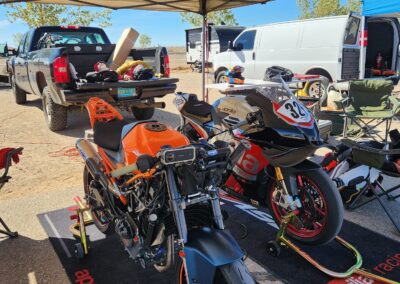 The Underwoods Pit Area with the Aprilia RSV4 Factory Racer and the KTM RC390